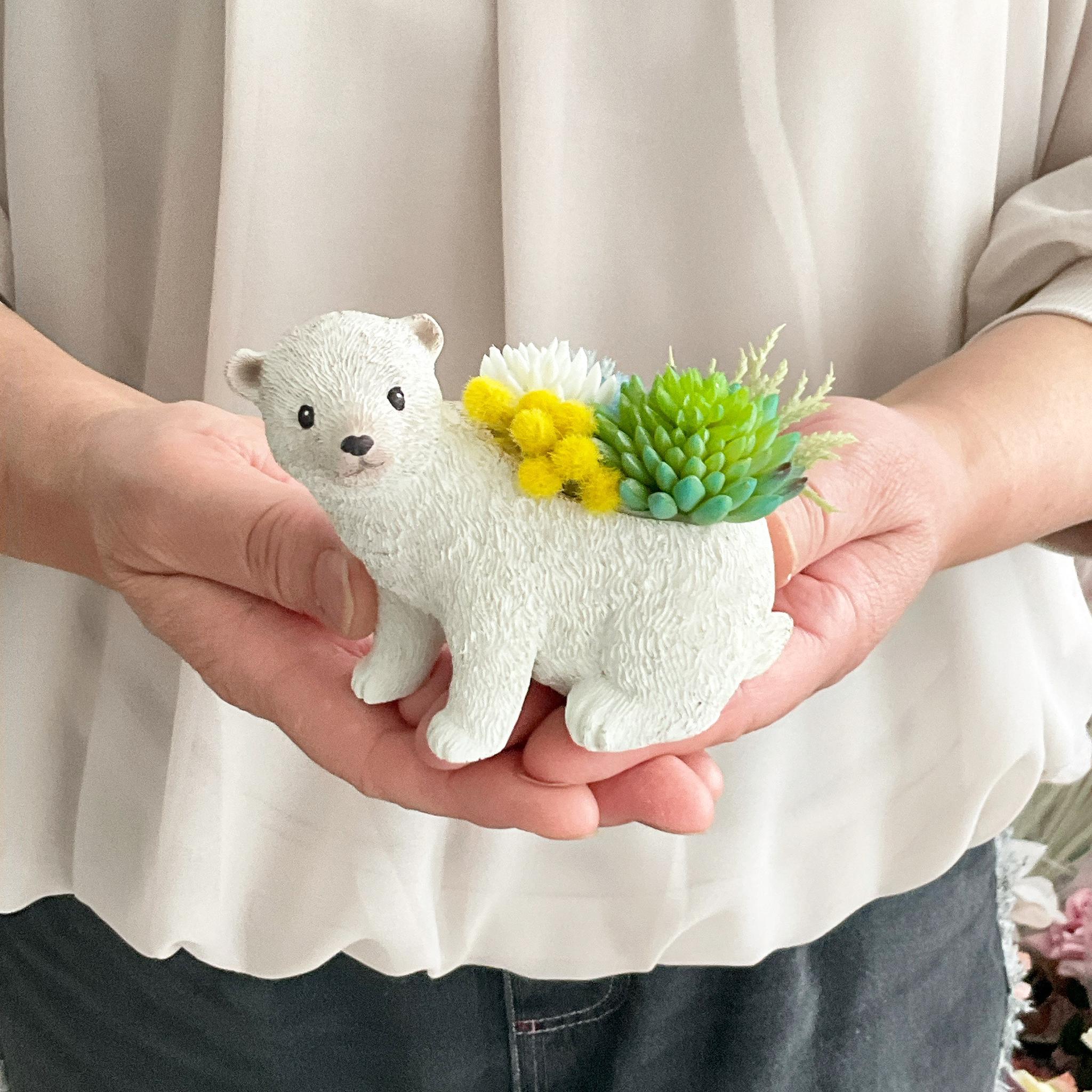 動物モチーフ　多肉植物(フェイク)の寄せ植え　しろくまさん | 8枚目